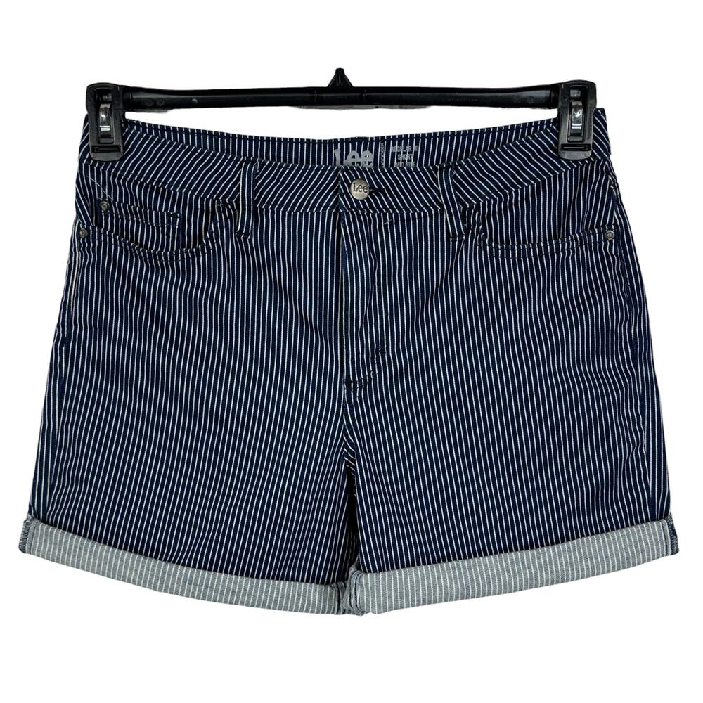 Lee SZ 14 Medium Cuffed Jean Shorts Striped Mid-Rise Stretch Zip-Fly Regular Fit